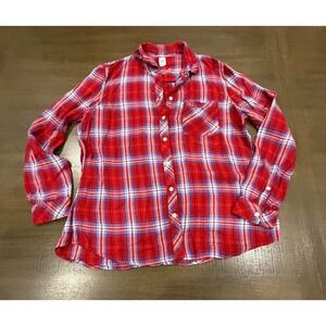 GAP Red Blue Plaid Flannel Button Up Shirt Women's Size L Long Sleeve
